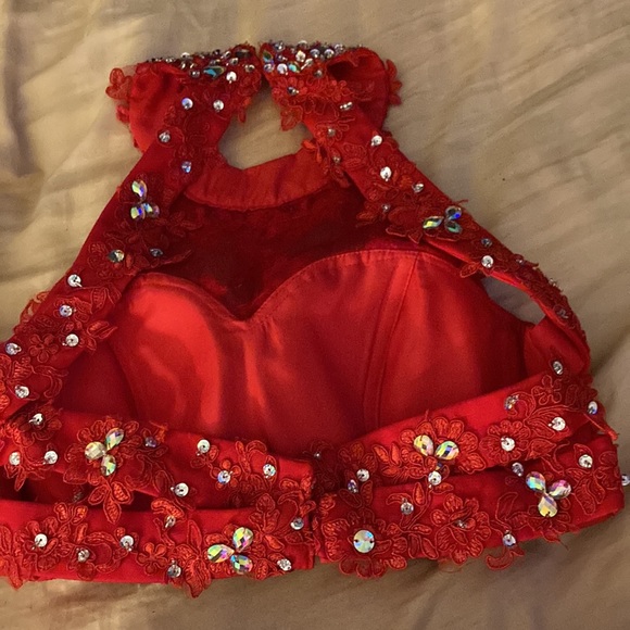 2 piece homecoming/prom/dance red embellished dress - Picture 2 of 3